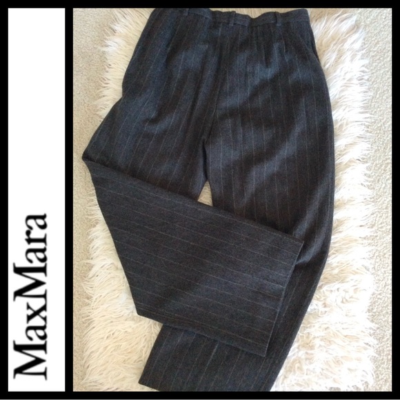 MaxMara Virgin Wool Menswear Pinstripe Wide Leg Trousers - Picture 7 of 9